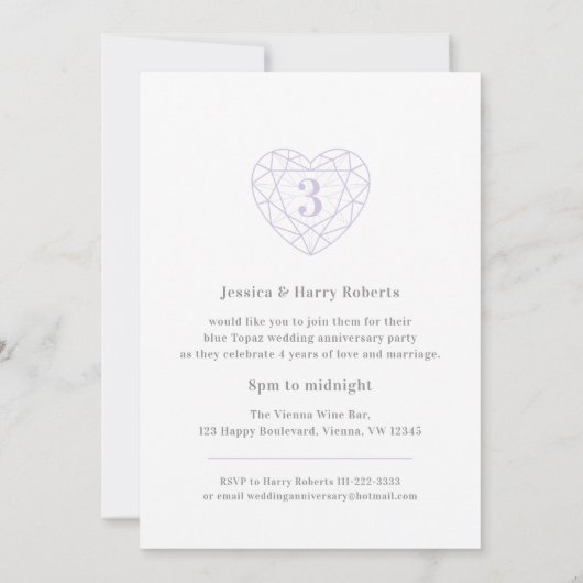 クリスタルハート記念日3年フォト招待状 招待状 (裏面)