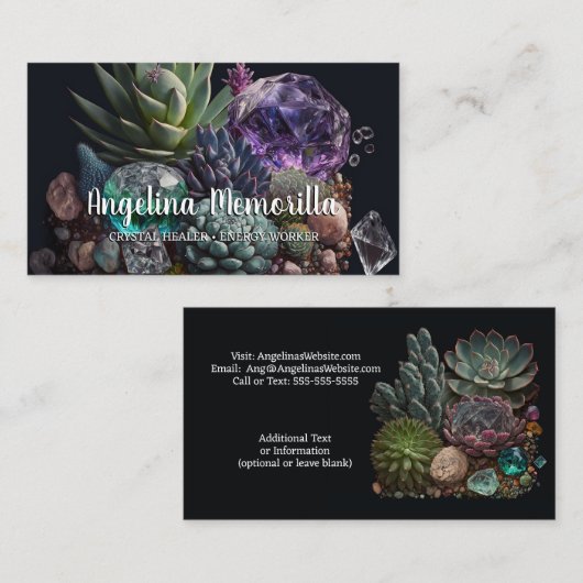 クリスタルヒーラーエネルギー労働者の多肉結晶 名刺 (正面/裏面)