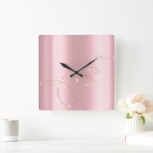 クリスタルピンクインフィニティ金ゴールド。ミニマエレガントリ スクエア壁時計 (ホーム)