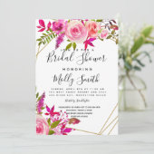 クリスタルピンクピーチバラ水彩ブライダルシャワー 招待状 (スタンド正面)