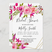 クリスタルピンクピーチバラ水彩ブライダルシャワー 招待状 (正面/裏面)