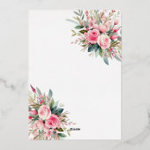 クリスタルピンクピーチバラ水彩ブライダルシャワー 箔招待状 (裏面)