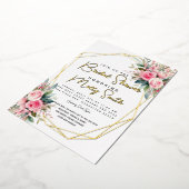 クリスタルピンクピーチバラ水彩ブライダルシャワー 箔招待状 (回転した状態)