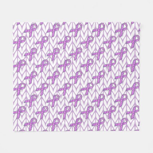 クリスタルピンクリボン認識度編み物 フリースブランケット (正面(横))