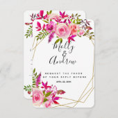 クリスタルピンク桃バラ結婚式RSVP返信カード 出欠カード (正面/裏面)