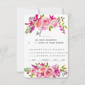 クリスタルピンク桃バラ結婚式RSVP返信カード 出欠カード (裏面)