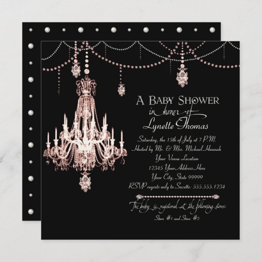 クリスタルフェイクフランスのシャンデリア掛けパールシャワー 招待状 (正面/裏面)