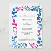 クリスタルブルーおよび深いピンク結婚式招待状 招待状 (正面)