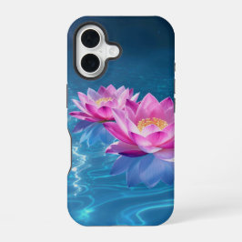 クリスタルブルーの水面に浮かぶピンクの蓮の花 iPhone 16ケース