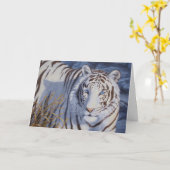 クリスタルブルーの目を持つ美しいホワイトタイガー カード (黄色い花)
