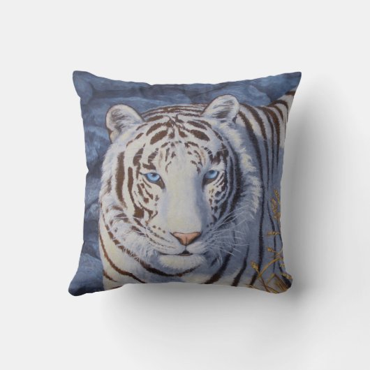 クリスタルブルーの目を持つ美しいホワイトタイガー クッション (裏面)