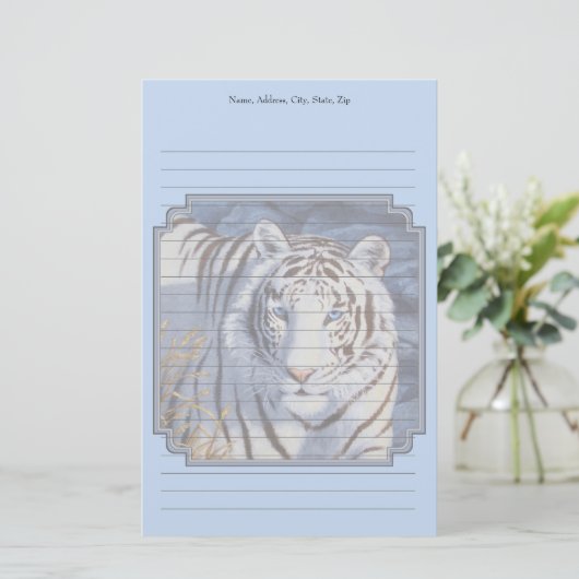 クリスタルブルーの目を持つ美しいホワイトタイガー 便箋 (スタンド正面)