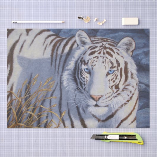 クリスタルブルーの目を持つ美しいホワイトタイガー 薄葉紙 (クラフト)