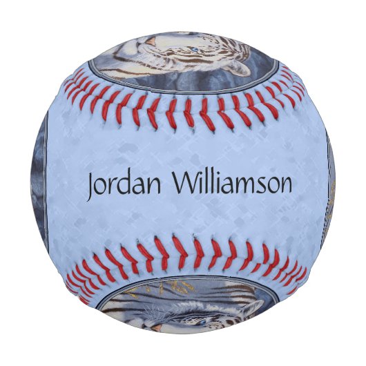 クリスタルブルーの目を持つ美しいホワイトタイガー 野球ボール (裏面)