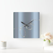 クリスタルブルーインフィニティ金ゴールド。ミニマエレガントリ スクエア壁時計 (ホーム)