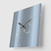 クリスタルブルーインフィニティ金ゴールド。ミニマエレガントリ スクエア壁時計 (傾斜)