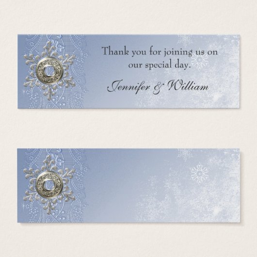 クリスタルブルーカスタムウィンターウェディングメッセージカード (正面&裏面)