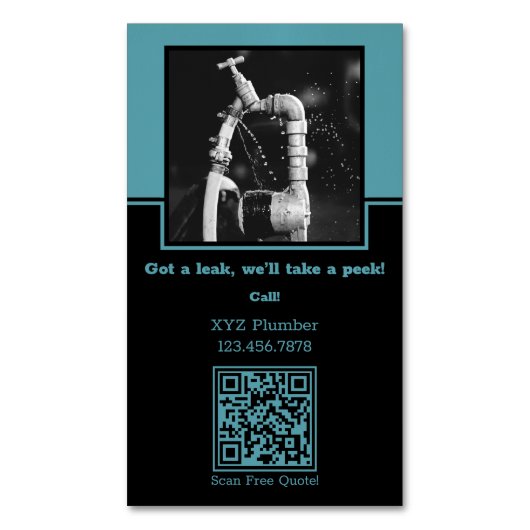 クリスタルブルー💧🔍水漏れ検知：オーダーメイド配管 マグネット名刺 (正面縦)