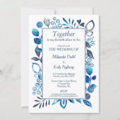 クリスタルブルー & ブルーグレー 花柄 招待状 (正面)