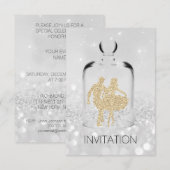 クリスタルホダウンカントリーパーティーグレー金ゴールドグリッター 招待状 (正面/裏面)