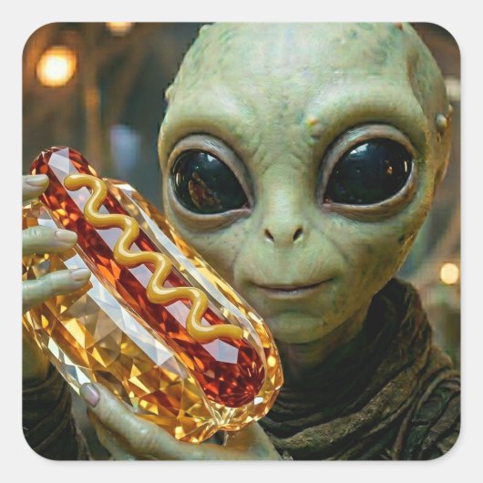 クリスタルホットドッグを持つ宇宙人 スクエアシール (正面)