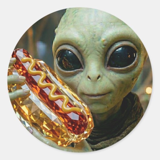 クリスタルホットドッグを持つ宇宙人 ラウンドシール (正面)