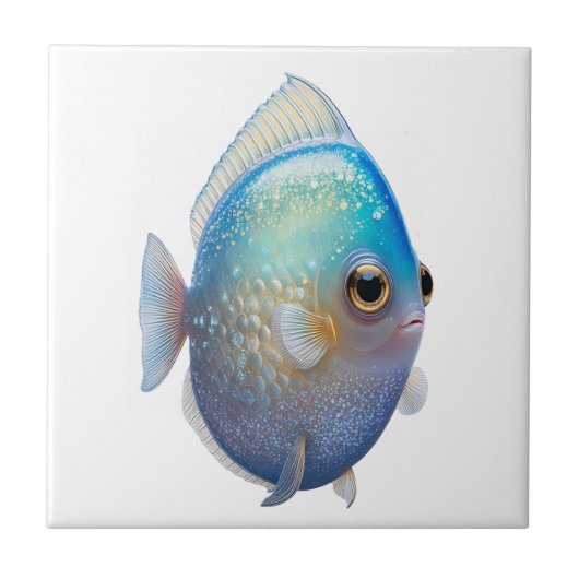 クリスタルホワイトの魚 タイル (正面)