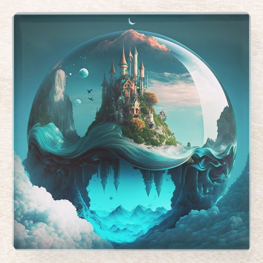 クリスタルボールに入った城 ガラスコースター (正面)