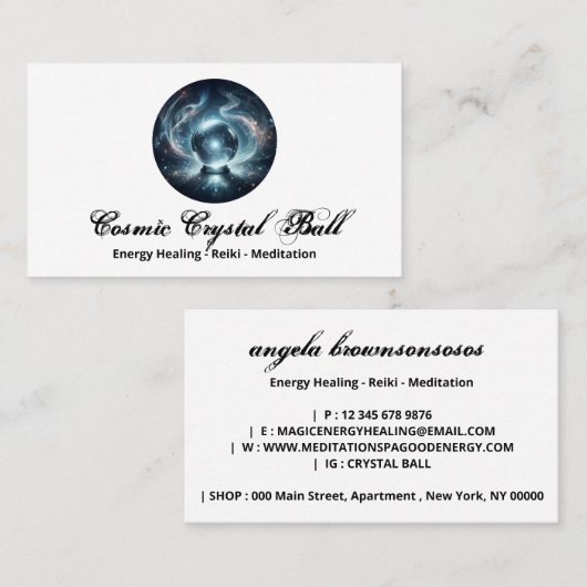 クリスタルボールエネルギー霊気瞑想 名刺 (正面/裏面)