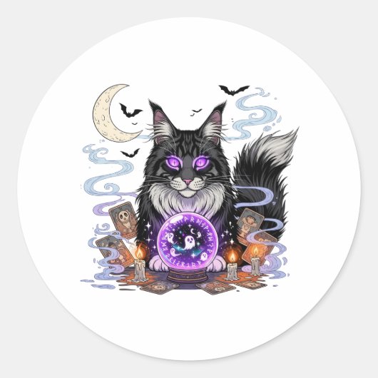 クリスタルボールクーン – Maine Coon Halloween ラウンドシール (正面)