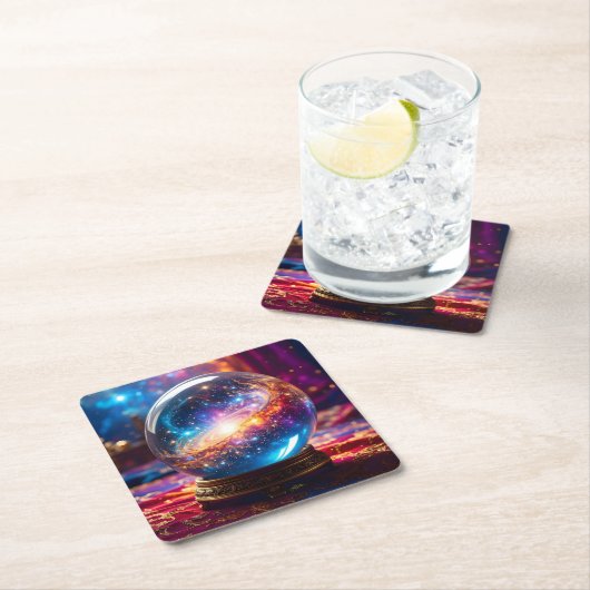 クリスタルボール – 私はあなたの未来に宇宙のイベントを見る スクエアペーパーコースター (インサイチュ)