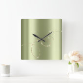 クリスタルミントインフィニティ金ゴールド。緑エレガント平和 スクエア壁時計 (ホーム)