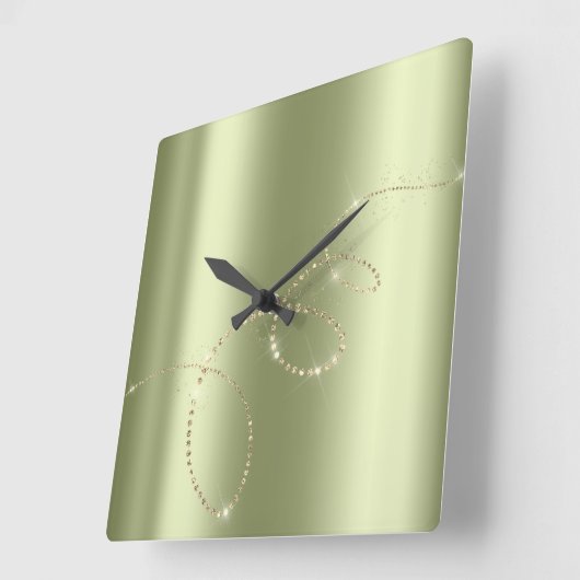 クリスタルミントインフィニティ金ゴールド。緑エレガント平和 スクエア壁時計 (傾斜)