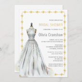 クリスタルルック結婚ズガウンブライダルシャワー 招待状 (正面/裏面)