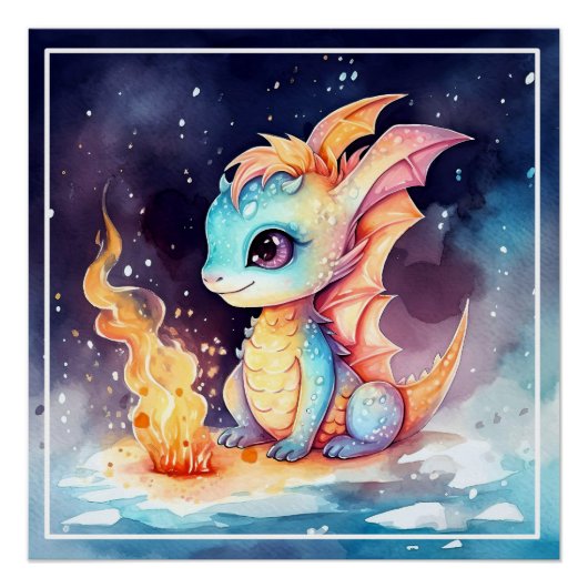 クリスタル化したかわいいベビードラゴン ポスター (正面)