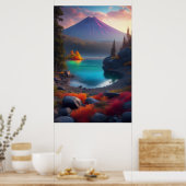 クリスタル湖、森、眠れる火山 ポスター (キッチン)