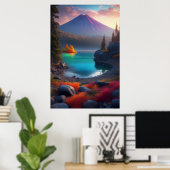 クリスタル湖、森、眠れる火山 ポスター (ホームオフィス)