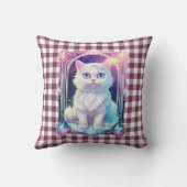 クリスタル猫パープルブラックプレイドキュート白い子猫 クッション (裏面)