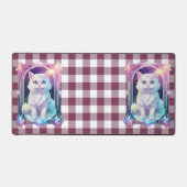 クリスタル猫パープルブラックプレイドキュート白い子猫 デスクマット (正面)