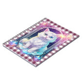 クリスタル猫パープルブラックプレイドキュート白い子猫 ノートブック (左側)