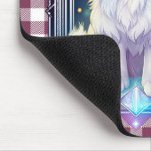 クリスタル猫パープルブラックプレイドキュート白い子猫 マウスパッド (コーナー)