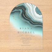 クリスタル結婚アゲートティール（緑がかった色）アーチID825 アクリル招待状 (正面)