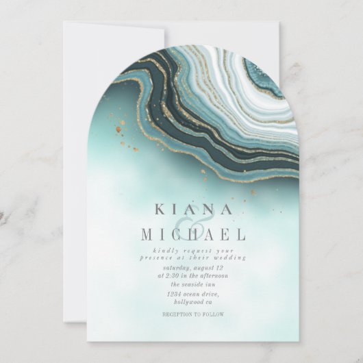 クリスタル結婚アゲートティール（緑がかった色）アーチID825 招待状 (正面)