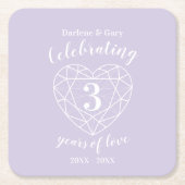クリスタル記念日3年の愛コースター スクエアペーパーコースター (正面)