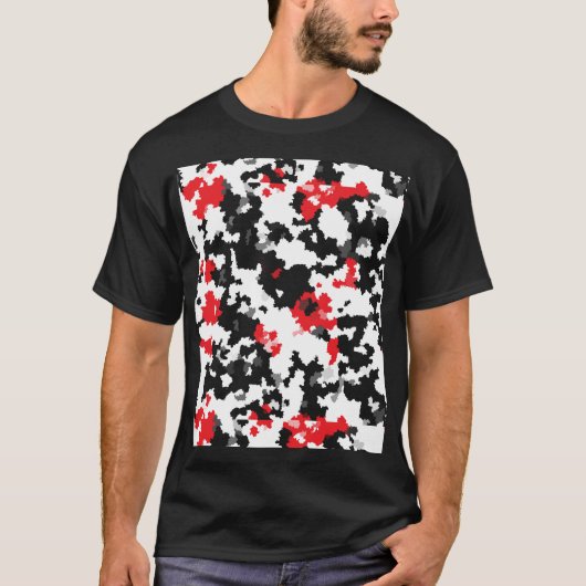 クリスタル調の赤黒白の抽象的パターン Tシャツ (正面)