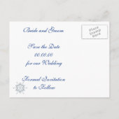 クリスタル雪のブルーウェディング日付を保存 案内ポストカード (裏面)