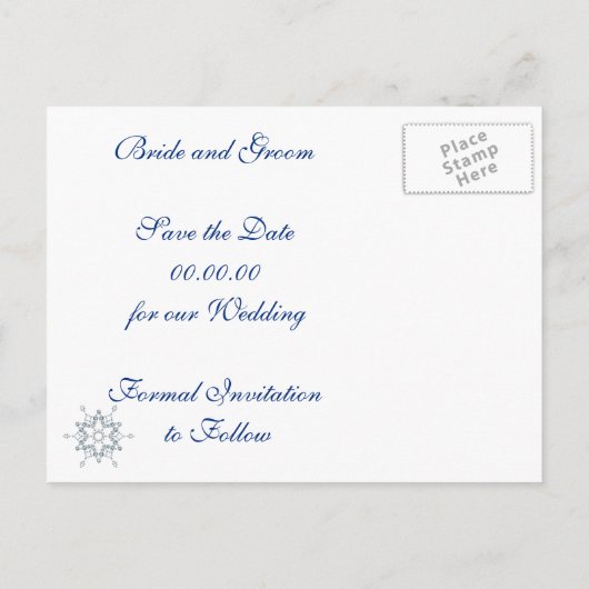 クリスタル雪のブルーウェディング日付を保存 案内ポストカード (裏面)
