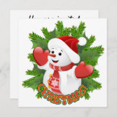 クリスタル雪の結晶のオーナメントが付いたベイビースノーマン 招待状 (正面/裏面)