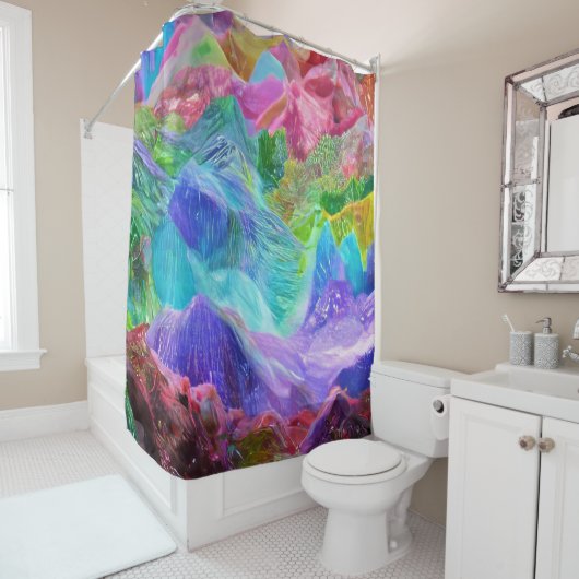 クリスタル鮮やかマウンテン抽象芸術 シャワーカーテン (インサイチュ)
