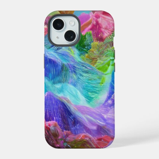 クリスタル鮮やかマウンテン抽象芸術 iPhone 15ケース (裏面)